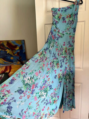 Yumi Kim Blue Floral One Shoulder Maxi Dress S